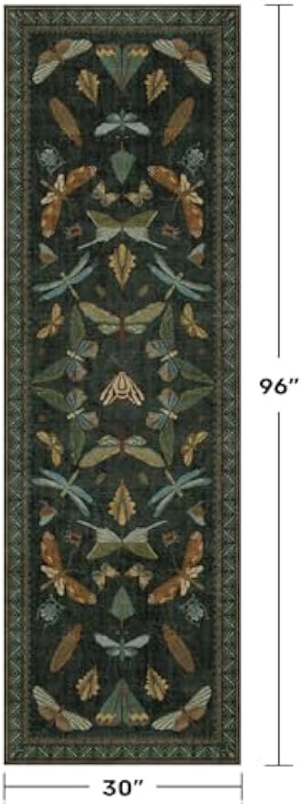 Boho Green Washable Non‑Slip Runner Rug