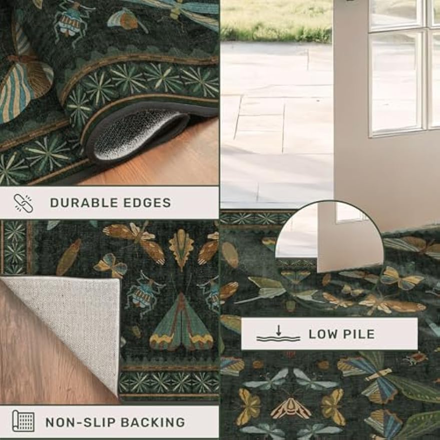 Boho Green Washable Non‑Slip Runner Rug