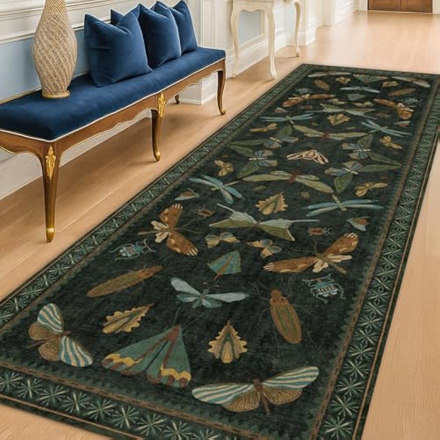 Boho Green Washable Non‑Slip Runner Rug