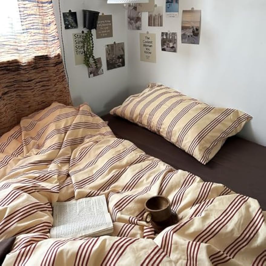 Striped Washed Cotton Queen Bedding Set