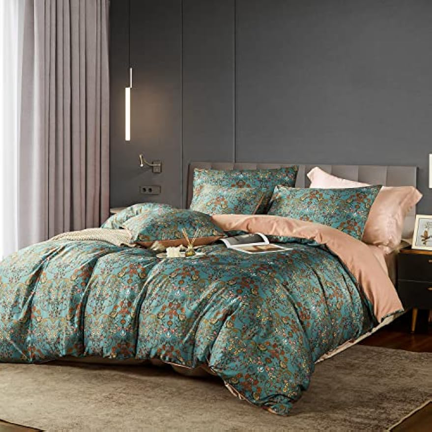 Boho Floral Queen Duvet Cover Set