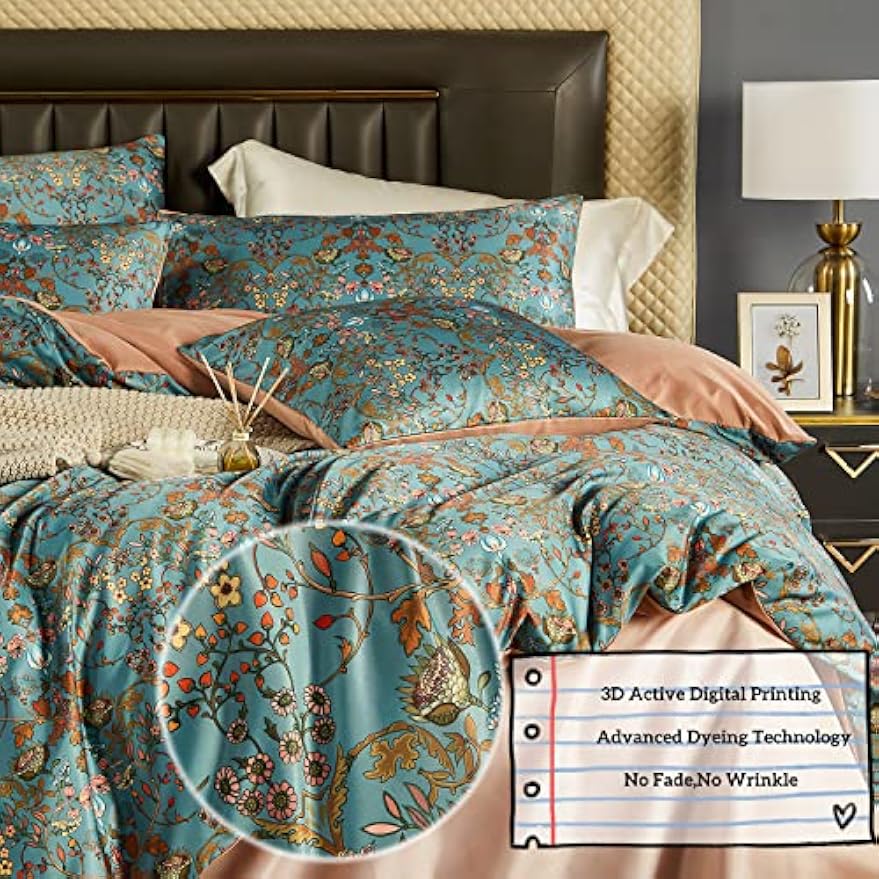 Boho Floral Queen Duvet Cover Set