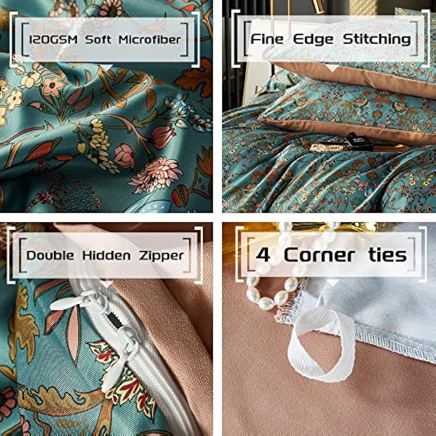 Boho Floral Queen Duvet Cover Set