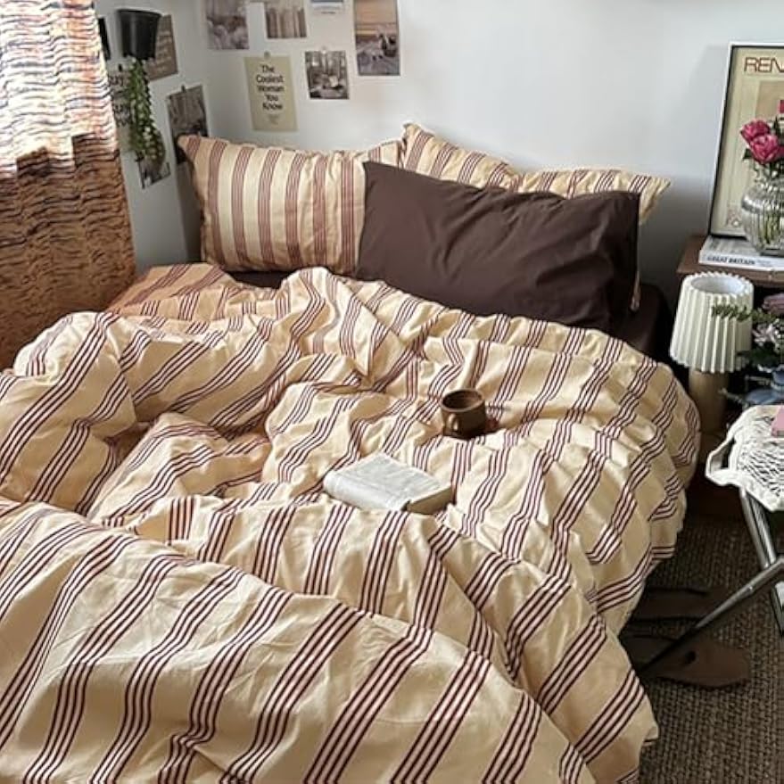 Striped Washed Cotton Queen Bedding Set