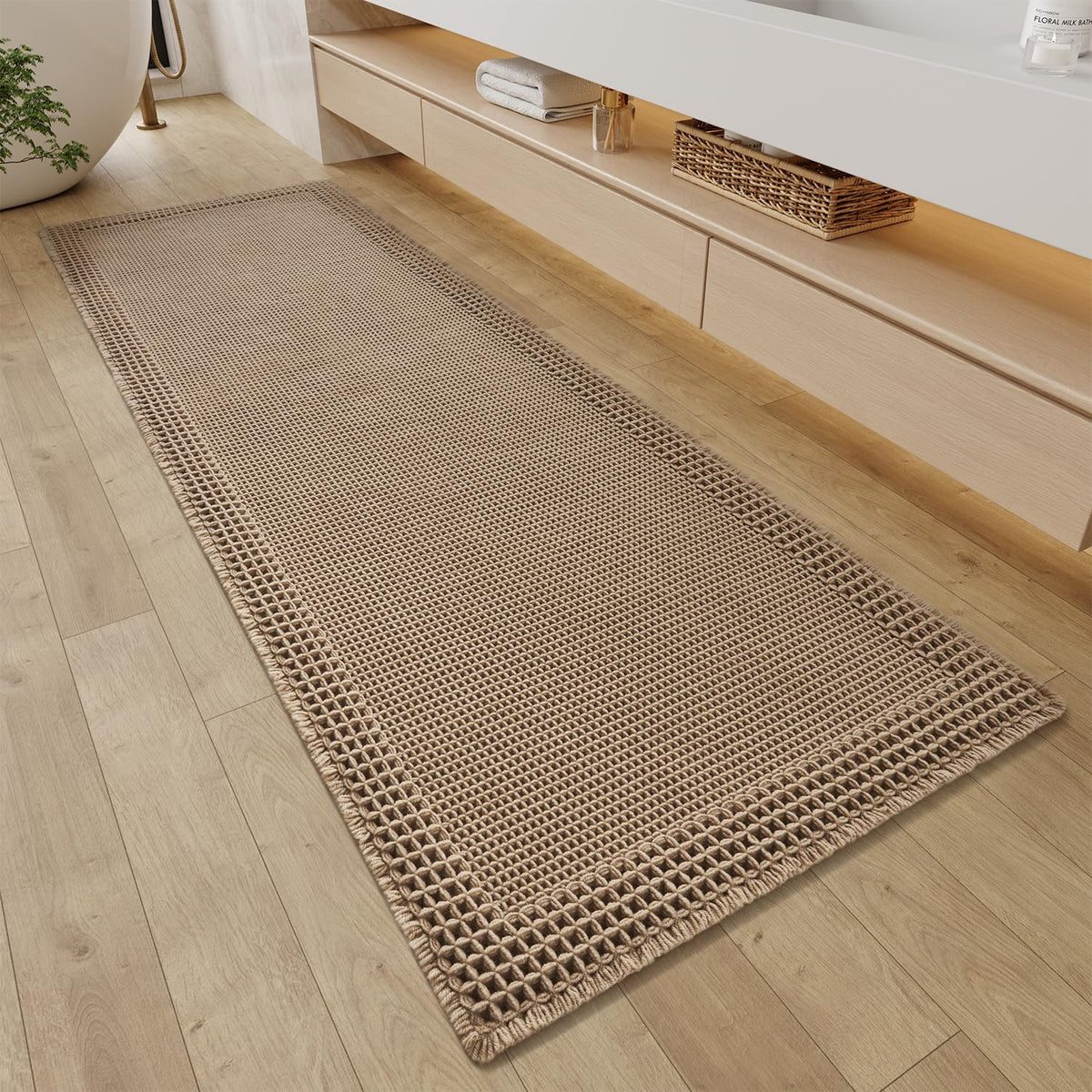 Waffle Absorbent Non‑Slip Washable Bathroom Runner Rug